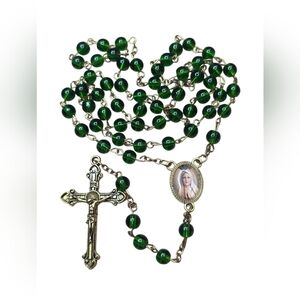 Vintage Rosary Green Glass Beads Christian Catholic Virgin Mary